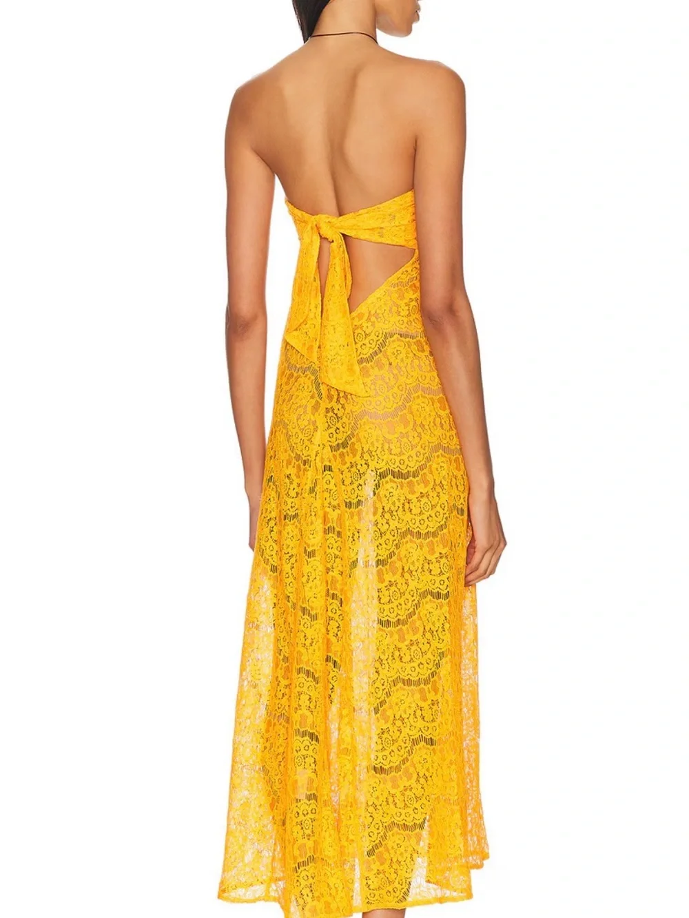 Eliou Strapless Orange Lace Maxi Dress